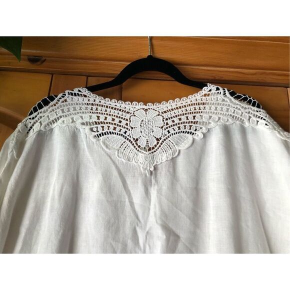 Vanessa Zani Women Tunic Blouse Lace Italy Linen White SZ L - Picture 7 of 10